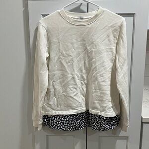 J. Crew Women's White Navy Polka Dot Print Accent Trim Crew Neck Sweatshirt Top